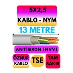 Avarson Öznur 5x2,5 Antigron NYM Kablo, 13 Metre, Gri