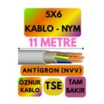 Avarson Öznur 5X6 Antigron (NYM) Kablo, 11 Metre, Gri