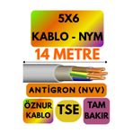 Avarson Öznur 5X6 Antigron (NYM) Kablo, 14 Metre, Gri