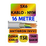 Avarson Öznur 5X6 Antigron (NYM) Kablo, 16 Metre, Gri