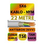Avarson Öznur 5X6 Antigron (NYM) Kablo, 22 Metre, Gri