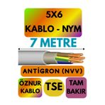 Avarson Öznur 5X6 Antigron (NYM) Kablo, 7 Metre, Gri