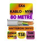 Avarson Öznur 5X6 Antigron NYM Kablo, 80 Metre, Gri