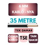 Avarson Öznur 6 MM NYA Enerji Kablosu, 35 Metre, Siyah