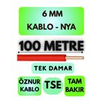 Avarson Öznur 6 MM NYA Kablo, 100 Metre, Kırmızı, Tek Damar