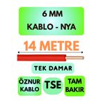 Avarson Öznur 6 MM NYA Kablo, 14 Metre, Kırmızı, Tek Damar