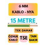 Avarson Öznur 6 MM NYA Kablo, 15 Metre, Sarı-Yeşil
