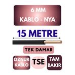 Avarson Öznur 6 MM NYA Kablo, 15 Metre, Siyah