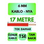 Avarson Öznur 6 MM NYA Kablo, 17 Metre, Kırmızı, Tek Damar