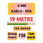Avarson Öznur 6 MM NYA Kablo, 19 Metre, Sarı-Yeşil, Enerji Kablosu