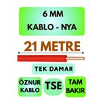 Avarson Öznur 6 MM NYA Kablo, 21 Metre, Kırmızı, Tek Damar