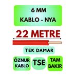 Avarson Öznur 6 MM NYA Kablo, 22 Metre, Kırmızı, Tek Damar