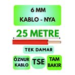 Avarson Öznur 6 MM NYA Kablo, 25 Metre, Kırmızı, Tek Damar