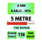Avarson Öznur 6 MM NYA Kablo, 5 Metre, Kırmızı