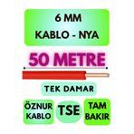 Avarson Öznur 6 MM NYA Kablo, 50 Metre, Kırmızı, Tek Damar