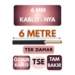 Avarson Öznur 6 MM NYA Kablo, 6 Metre, Siyah, Enerji Kablosu