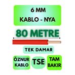 Avarson Öznur 6 MM NYA Kablo, 80 Metre, Kırmızı, Tek Damar