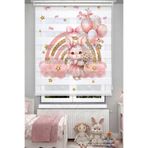 Avart Digital Pembe Gökkuşağı ve Tavşan Desenli Çocuk Odası Perdesi - Dijital Baskılı Zebra Stor Perde