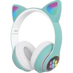 Avcı Teknoloji Market Bluetooth 5.0 Kedi Kulaklı Kablosuz Kulak Üstü Kulaklık Rgb Işıklı Mikrofonlu - Yeşil