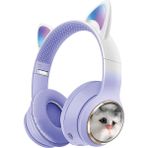 Avcı Teknoloji Market Kedi Kulaklı Bluetooth Kulaklık LED Işıklı Kablosuz Kulak Üstü Çocuk Genç Kulaklık - Mor