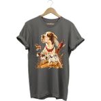 Avcılık Desenli Av Köpeği Ingiliz Pointer Setter Sülün Vahşi Yaşam Baskılı Regular Fit T-Shirt - Antrasit - XL