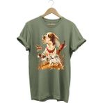 Avcılık Desenli Av Köpeği Ingiliz Pointer Setter Sülün Vahşi Yaşam Baskılı Regular Fit T-Shirt - Haki