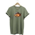 Avcılık Fishing Deniz Göl Sazan Balığı Baskılı Renkli %100 Pamuk Regular Fit Bisiklet Yaka T-Shirt - 2XL - Haki