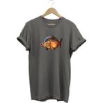 Avcılık Fishing Deniz Göl Sazan Balığı Baskılı Renkli %100 Pamuk Regular Fit Bisiklet Yaka T-Shirt - Gri