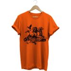 Avcılık Hunter Av Köpekleri Tavşan ve Keklik Kuşu Baskılı Regular Fit %100 Pamuk T-Shirt - Turuncu