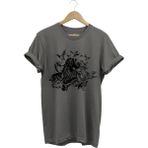 Avcılık Hunter Drahthaar Av Köpeği ve Keklik Ördek Çulluk Baskılı Regular Fit %100 Pamuk T-Shirt - Antrasit