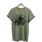 Avcılık Hunter Drahthaar Av Köpeği ve Keklik Ördek Çulluk Baskılı Regular Fit %100 Pamuk T-Shirt - Haki Yeşil