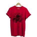 Avcılık Hunter Drahthaar Av Köpeği ve Keklik Ördek Çulluk Baskılı Regular Fit %100 Pamuk T-Shirt - Kırmızı - 2XL