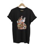 Avcılık Hunter Kurzhaar Av Köpeği ve Keklik Avcılığı Baskılı Regular Fit %100 Pamuk T-Shirt - Siyah - 3XL