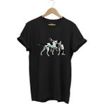 Avcılık Hunting Renkli Pointer Setter Köpekleri Baskılı %100 Pamuk Regular Fit Bisiklet Yaka T-Shirt - 2XL - Siyah