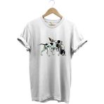 Avcılık Hunting Renkli Pointer Setter Köpekleri Baskılı %100 Pamuk Regular Fit Bisiklet Yaka T-Shirt - Beyaz
