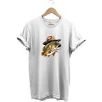 Avcılık Hunting Şapkalı Levrek Balığı Baskılı %100 Pamuk Regular Fit Bisiklet Yaka T-Shirt - XL - Beyaz