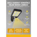 AVDA Güneş Enerjili LED Dış Mekan Duvar Lambası – Hareket Sensörlü, Otomatik Işık Kontrollü