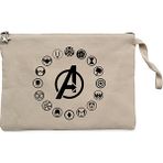 Avengers Heroes Logo Krem Clutch Astarlı Cüzdan / El Çantası - 25x18cm