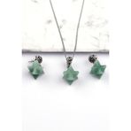 Aventurin Doğal Taş Merkaba Kolye - Küpe 2Li Set