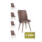 Avenza Living Kare Gold 5Li Kahve Sandalye Mutfak Sandalyesi