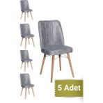 Avenza Living Kare Gold 5'li Sandalye Mutfak Sandalyesi - Gri