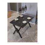 Avenza Living Kütük Yemek Masası Siyah Mermer 80X120 Metal Ayak