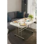 Avenza Living Tekerlekli Masa Orta Sehpa 60X100 Beyaz Mermer Metal Ayak