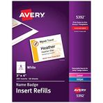 Avery İsim Rozet Uçları, Baskı veya Yazma, 7 x 10 cm, 300 Kart Stok Yedekleri (5392), Beyaz