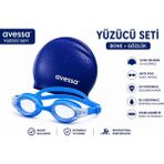 Avessa Yüzücü Seti Silikon Bone + Anti Fog Yüzücü Gözlüğü Su Geçirmez Ayarlanabilir Profesyonel Kullanım - Standart - Lacivert