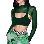 Avidlove Kadın file Crop Tops uzun kollu file üst giyim boş zaman tişört Oktoberfest Mock Neck Shirt Tops Sexy Club Outfits Tops Basic T-Shirt, Yeşil., XXL