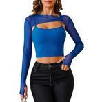 Avidlove Seksi Body kadın file üst uzun kollu 2 parça Clubwear file Camisole-Top Crop boş zaman üst giyim Oktoberfest Basic tişört spagetti askılı sütyen Cami Tanktop, Mavi, XS