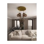 Avizade Eclıpse Modern 10'Lu Sarkıt Eskitme Metal Avize - Bal Renkli Cam Küre, E27 Duy, Dekoratif Aydınlatma
