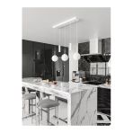 Avizade Nara Beyaz Metal Gövdeli 5'Li Modern Sıralı Sarkıt Avize- 2 Spot Led 3 Beyaz Cam Küre Avize