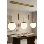Avizade Nara Eskitme Metal Gövdeli 5'Li Modern Sıralı Sarkıt Avize- 2 Spot Led 3 Beyaz Cam Küre Avize